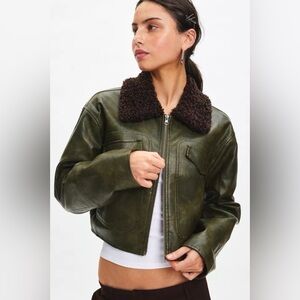 BDG Janine Faux Leather Cropped Aviator Jacket